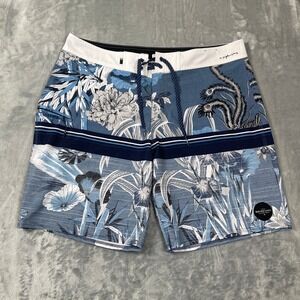 Quiksilver Board Shorts Size 36 Highline Mens Blue Floral Striped Swim Trunks